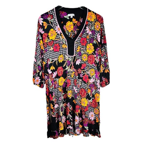 Kensie XL Floral Checkered Dress Long Sleeve Flowy Stretch - Picture 1 of 8